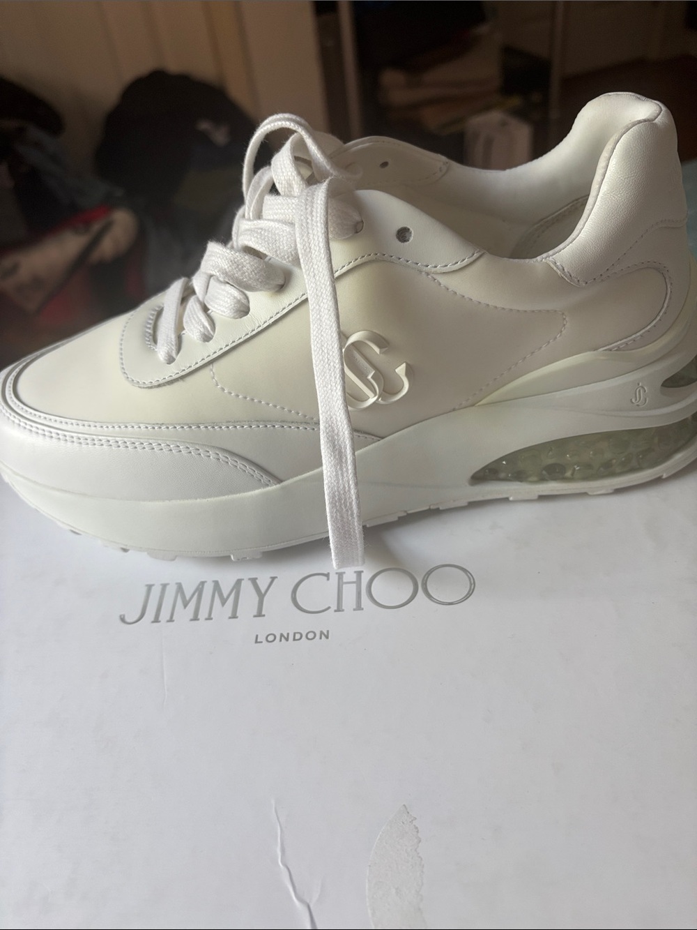 Jimmy Choo Cream Leather Platform Sneaker with Air Bubble Sole - Picture 7 of 12